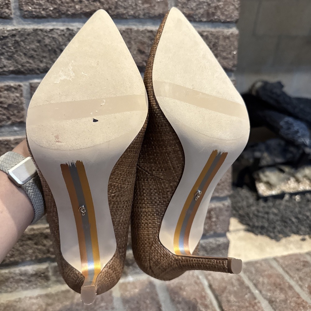 Sam Edelman Hazel Pointed Toe Pump Size 7W Cuoio Basket Weave Brown #329 - Picture 9 of 12
